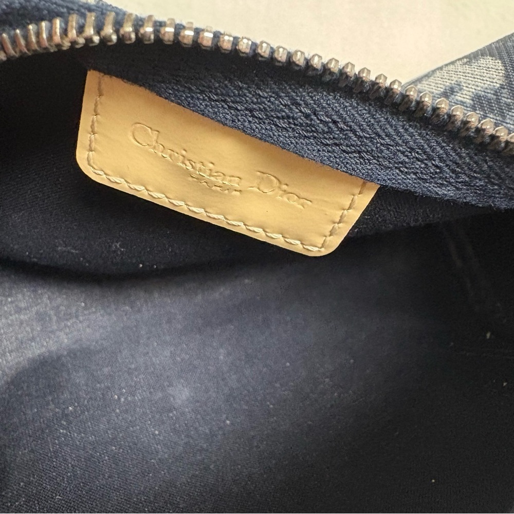 VTG CHRISTIAN DIOR Blue Trotter Canvas Barrel Wristlet Zipper Pouch - Picture 11 of 15